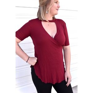 Royal Red Deep V Blouse